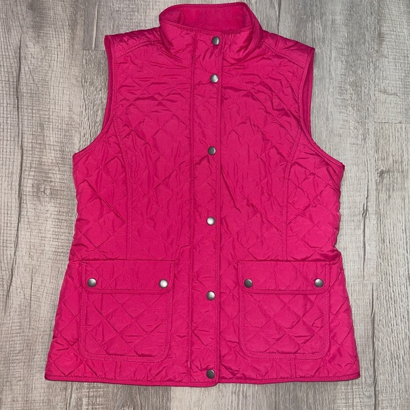 Talbots Jackets & Blazers - Talbots Hot Pink Quilted Fleece Lined Button Up Vest
